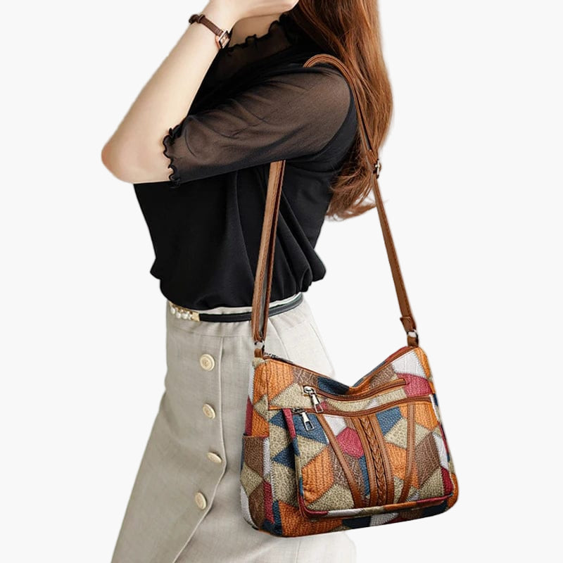 Women's Patchwork Shoulder Bag Vintage Style – Fashionable Shoulder Bag for Everyday and Leisure