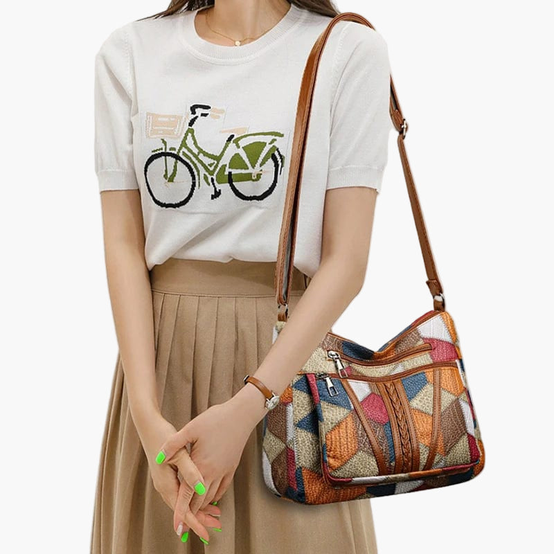 Women's Patchwork Shoulder Bag Vintage Style – Fashionable Shoulder Bag for Everyday and Leisure