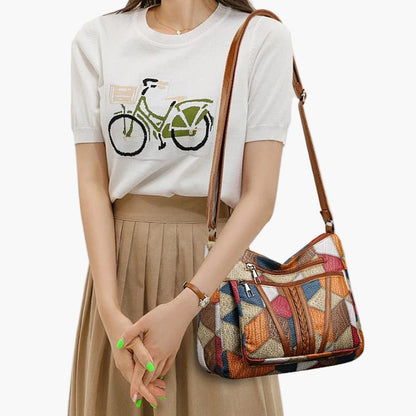 Women's Patchwork Shoulder Bag Vintage Style – Fashionable Shoulder Bag for Everyday and Leisure