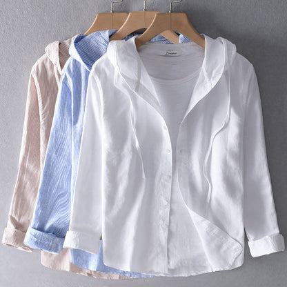 Damen -Baumwoll Bluse mit Kapuze – Klassisch, Leicht & Vielseitig