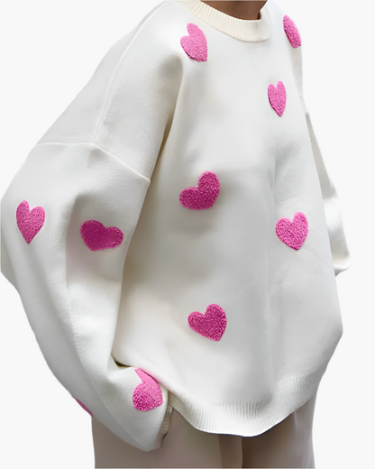 Women's Oversized Sweater with Little Hearts – Cozy Casual Pullover, Fashionable Lounge Look, Ideal for Relaxing