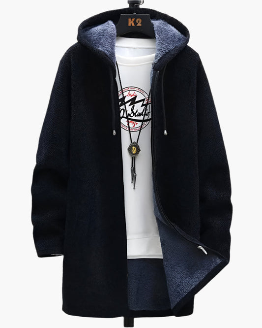 Herren Übergangsjacke mit Kapuze – Modischer Freizeitmantel mit Fleece-Futter, ideal für Herbst und Winter