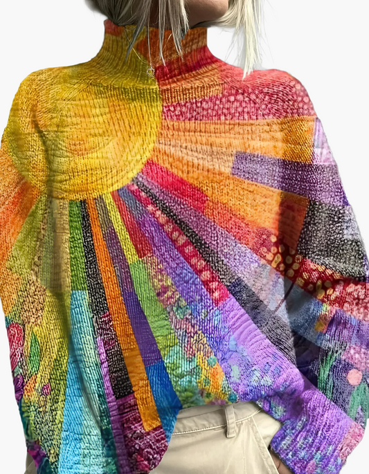 Damen Pullover Rollkragen Bunt Künstlerisch Gemütlich – Herbst & Winter Mode Statement