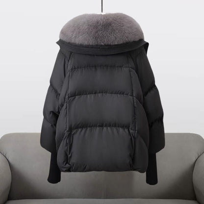 Women's winter quilted jacket with luxury fur collar – elegant glamour & warmth for cold days