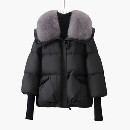 Women's winter quilted jacket with luxury fur collar – elegant glamour & warmth for cold days