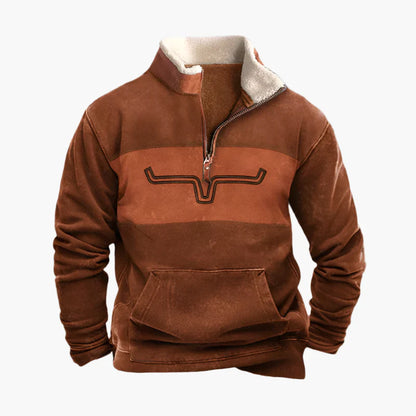 Men's Vintage Sweatshirt with Ethnic Pattern Sleeves – Comfortable Casual Pullover in Retro Style