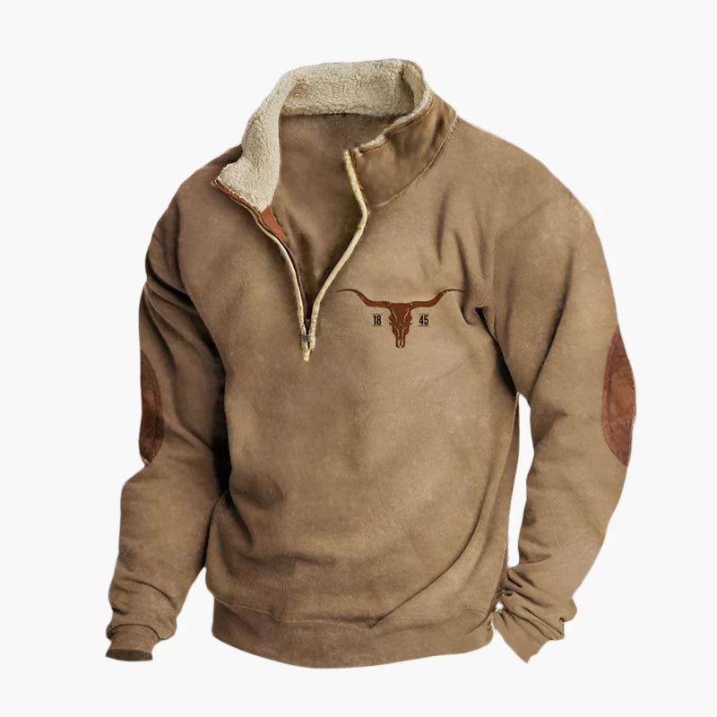 Men's Vintage Sweatshirt with Ethnic Pattern Sleeves – Comfortable Casual Pullover in Retro Style