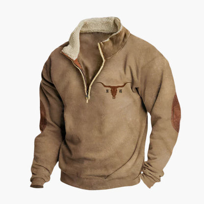 Men's Vintage Sweatshirt with Ethnic Pattern Sleeves – Comfortable Casual Pullover in Retro Style