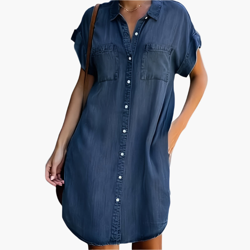 Women's denim shirt dress casual leisure loose – stylish shirt dress for everyday & vacation