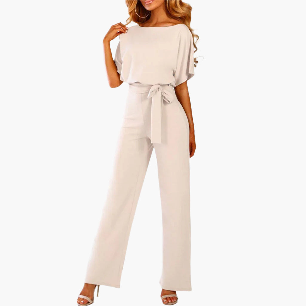 Damen Eleganter Jumpsuit mit Gürtel – Weites Bein, Perfekt für Feiern & Events