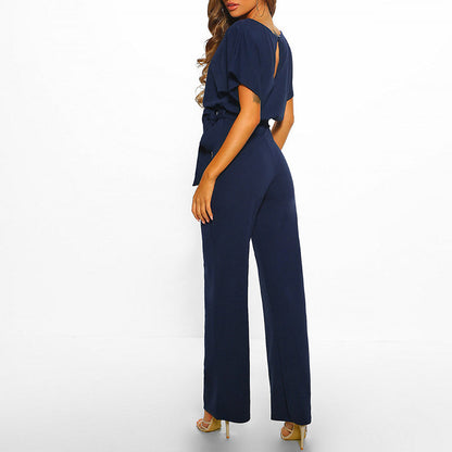 Damen Eleganter Jumpsuit mit Gürtel – Weites Bein, Perfekt für Feiern & Events