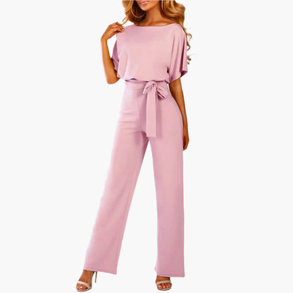 Damen Eleganter Jumpsuit mit Gürtel – Weites Bein, Perfekt für Feiern & Events