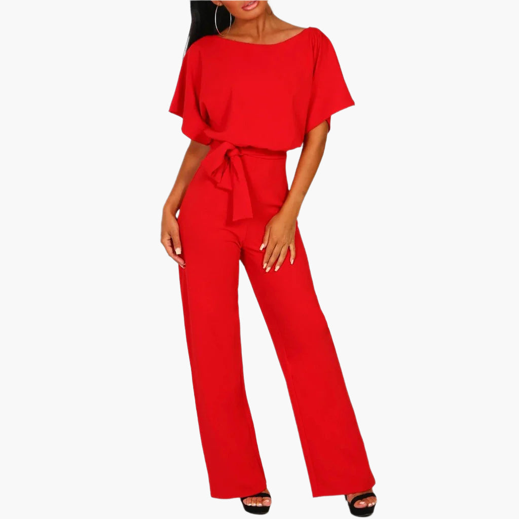 Damen Eleganter Jumpsuit mit Gürtel – Weites Bein, Perfekt für Feiern & Events