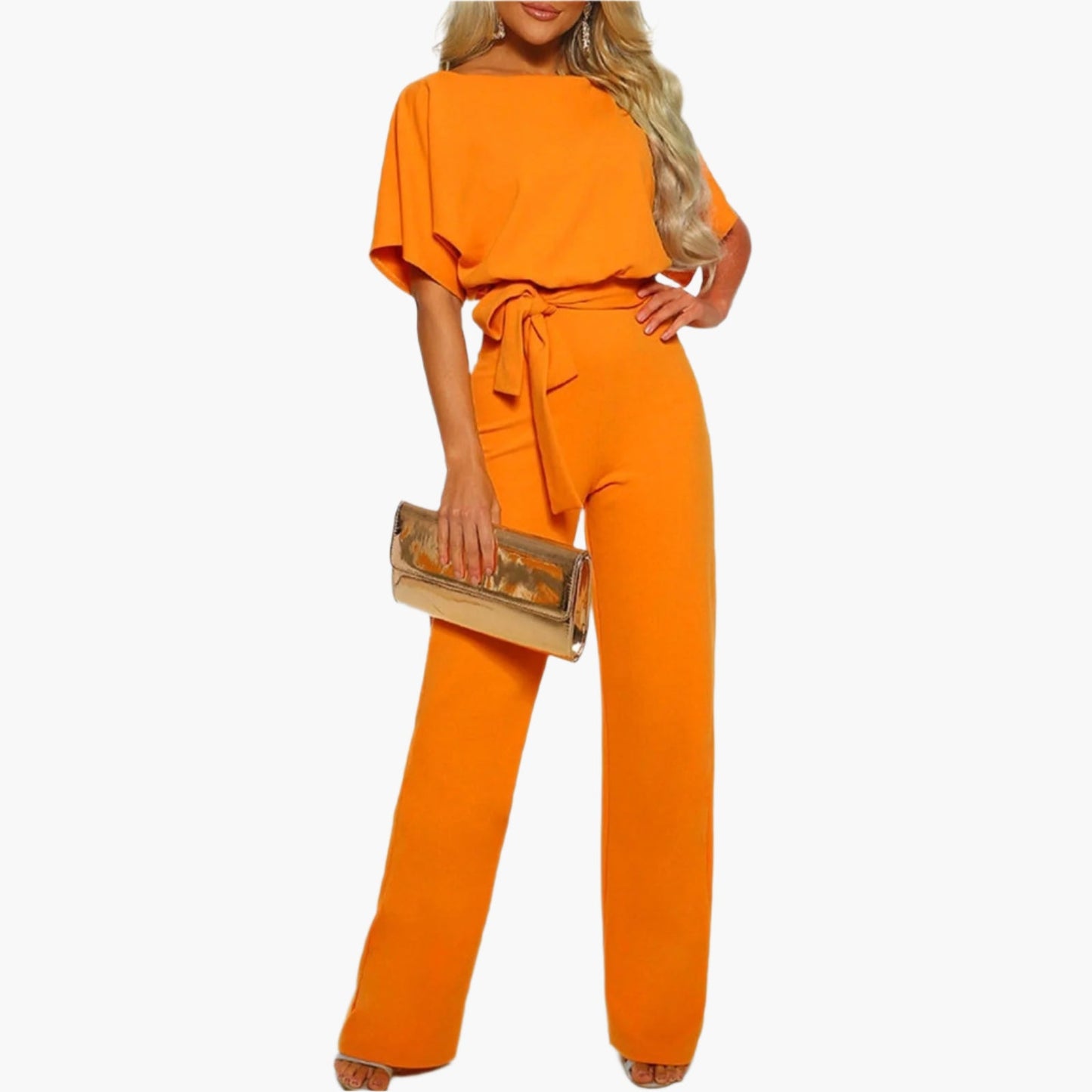 Damen Eleganter Jumpsuit mit Gürtel – Weites Bein, Perfekt für Feiern & Events
