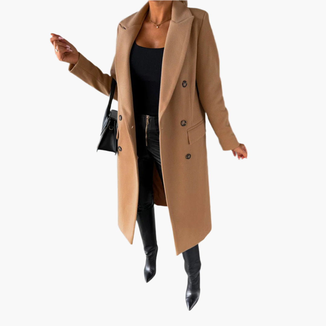 Damen Eleganter Mantel – Zweireihiger Wintermantel für stilvolle Outfits und Business-Looks