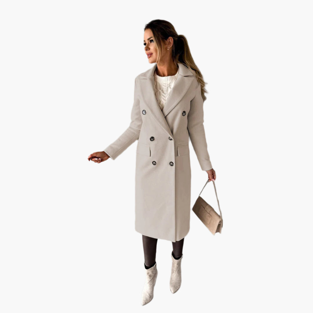 Damen Eleganter Mantel – Zweireihiger Wintermantel für stilvolle Outfits und Business-Looks