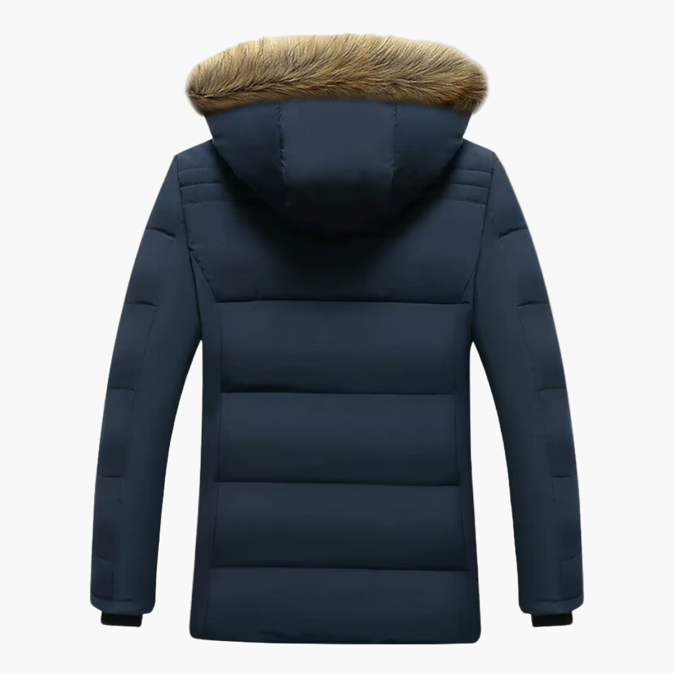 Men's winter parka with hood and faux fur – stylish outdoor jacket for cold days