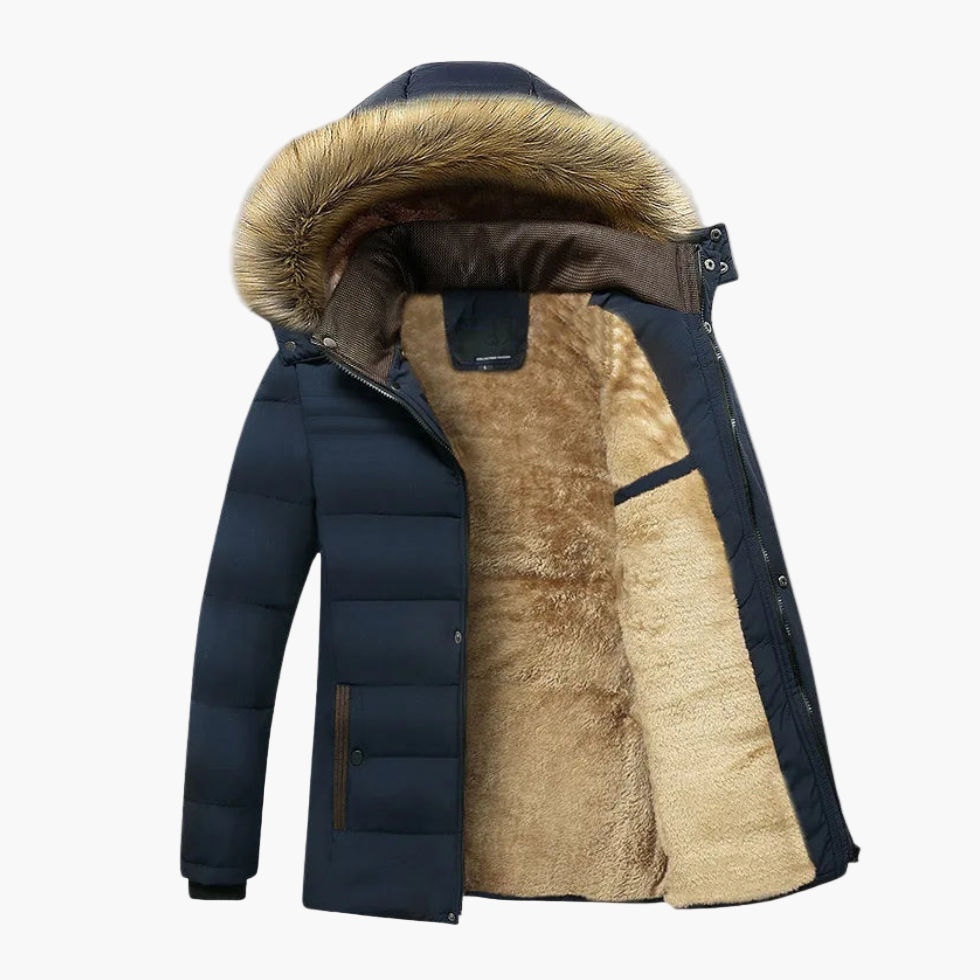 Men's winter parka with hood and faux fur – stylish outdoor jacket for cold days
