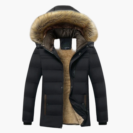 Men's winter parka with hood and faux fur – stylish outdoor jacket for cold days