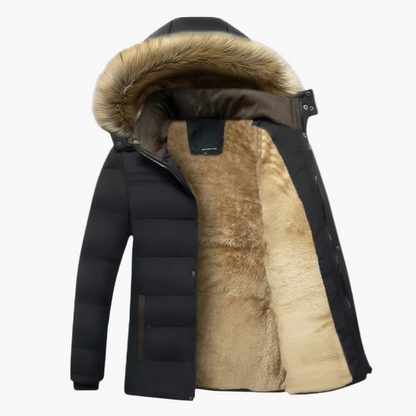 Men's winter parka with hood and faux fur – stylish outdoor jacket for cold days