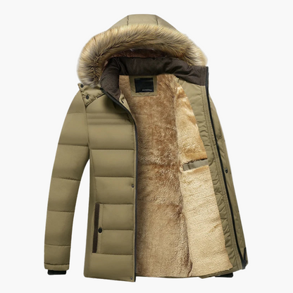 Men's winter parka with hood and faux fur – stylish outdoor jacket for cold days