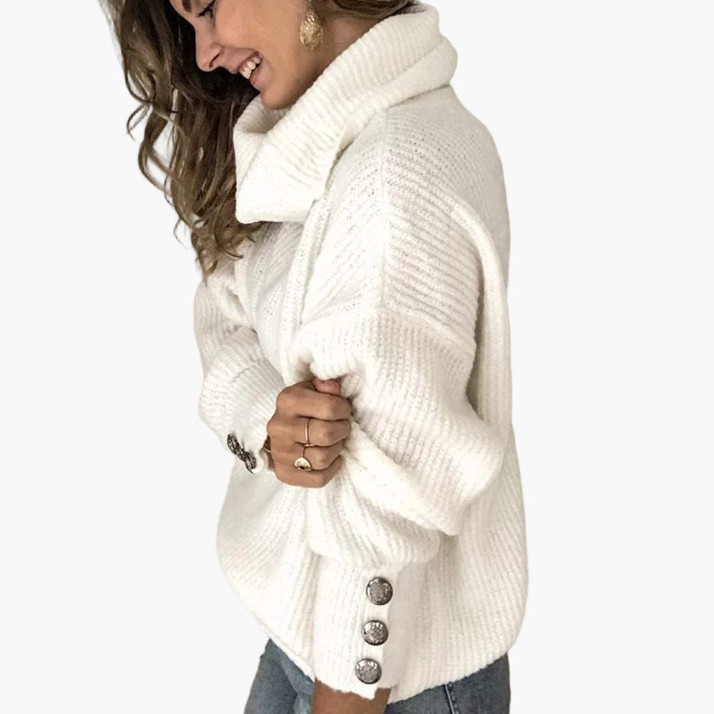 Damen Pullover mit Rollkragen und Knopfdetails – Bequemer, Stilvoller Freizeit-Strickpullover