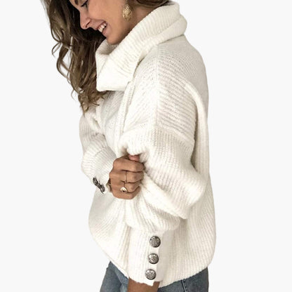 Damen Pullover mit Rollkragen und Knopfdetails – Bequemer, Stilvoller Freizeit-Strickpullover