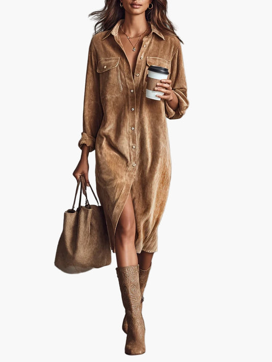 Women's shirt dress in corduroy look – Casual elegance for everyday and leisure