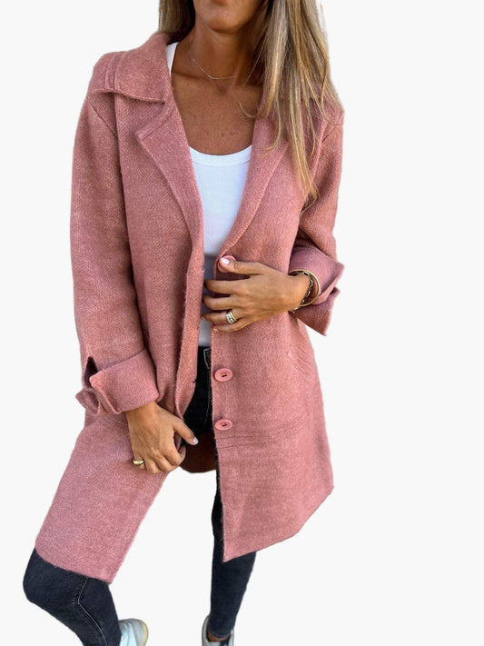Damen Eleganter Langer Casual Mantel mit Aufschlag – Stilvoller Übergangsmantel für Alltag & Events