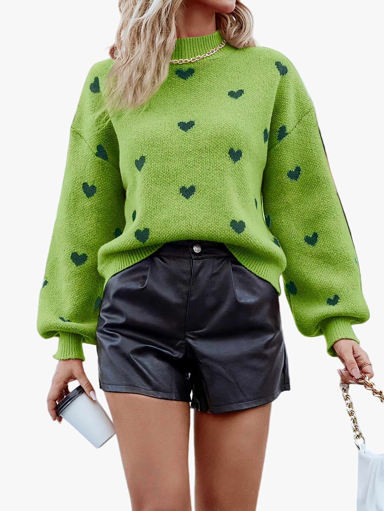 Damen Pullover mit Herzmuster – Modischer Strickpullover für Herbst und Winter, lässig und stylisch