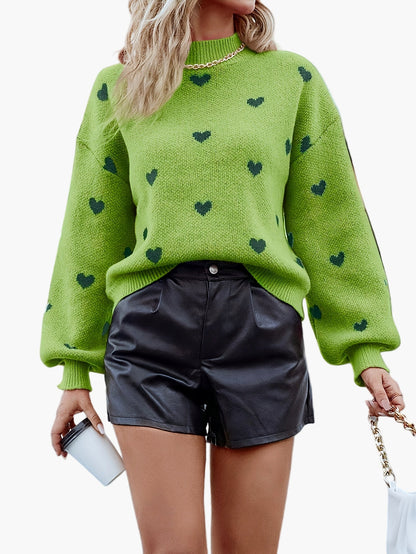 Damen Pullover mit Herzmuster – Modischer Strickpullover für Herbst und Winter, lässig und stylisch