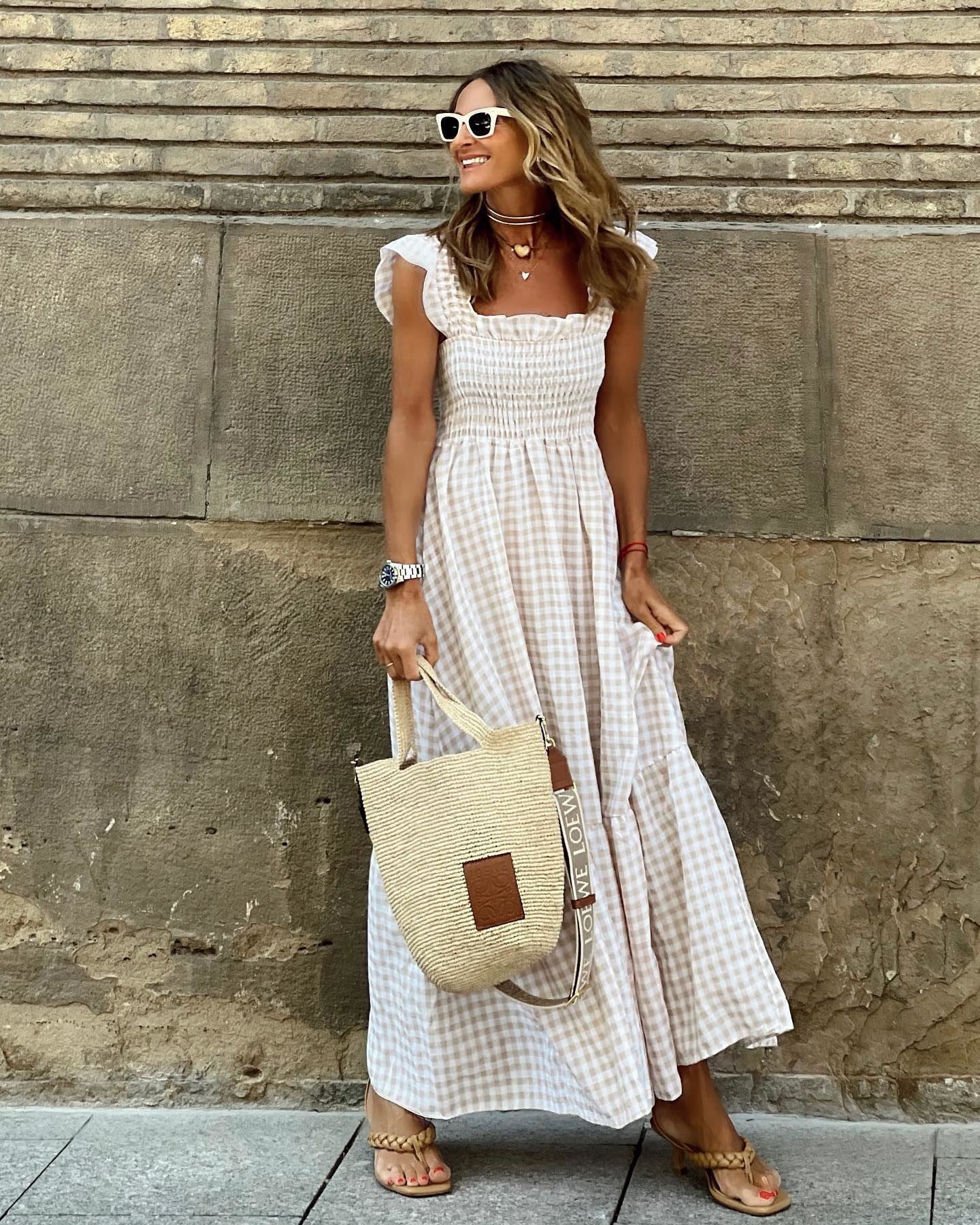 Sharon – Langes Kleid mit Patchwork-Karo-Muster