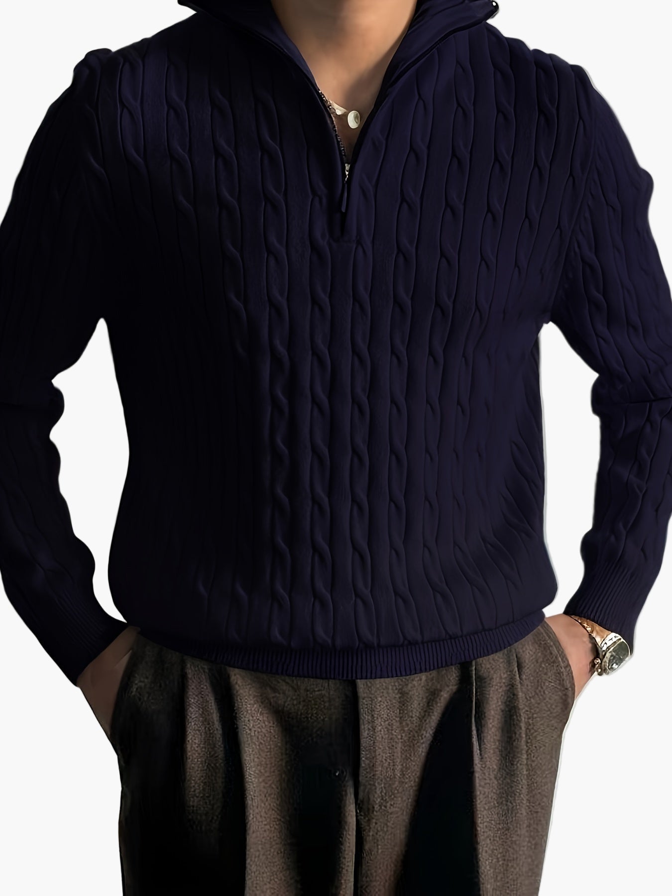 Men's knitted sweater with zipper and modern design – ideal for leisure and office