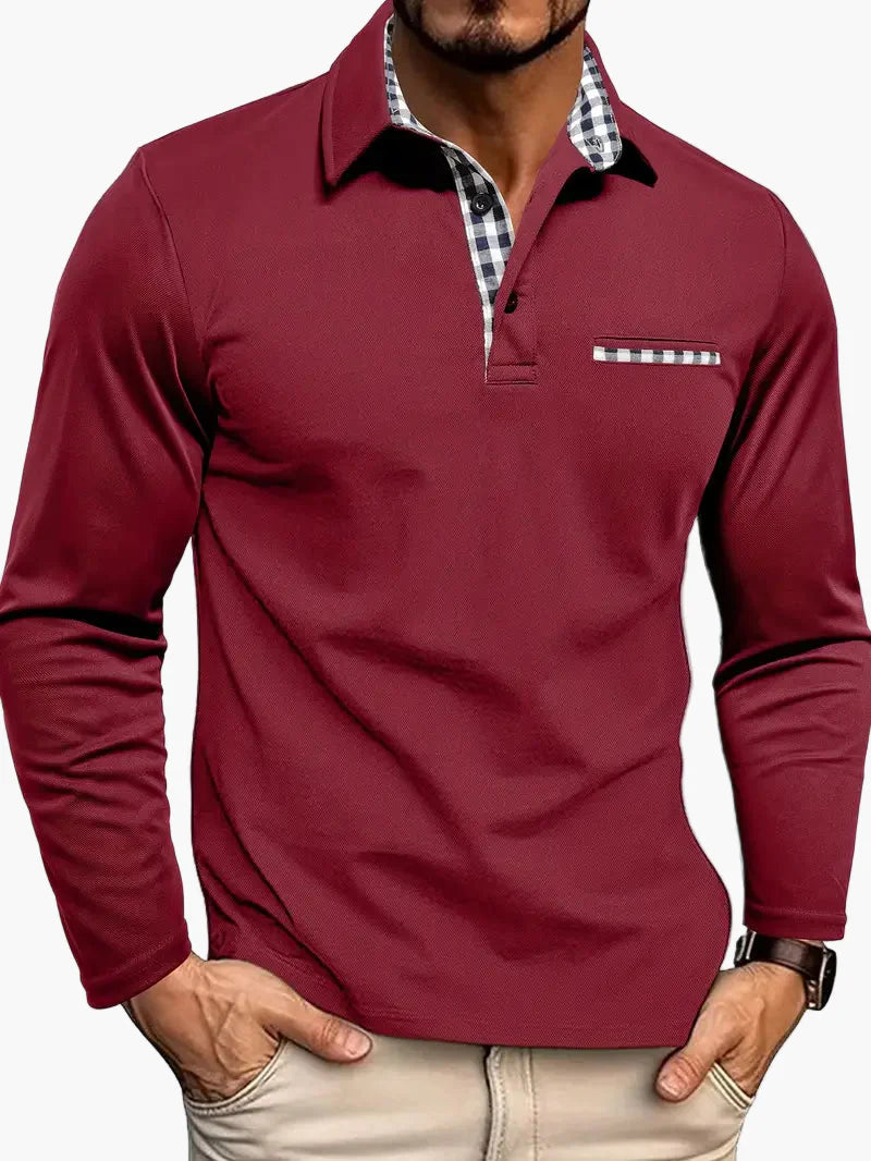 Herren Langarm-Poloshirt mit Karodetails – Eleganter Freizeit-Look für jeden Anlass