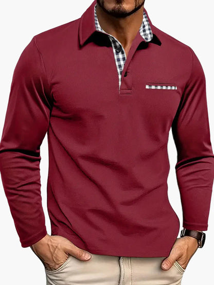Herren Langarm-Poloshirt mit Karodetails – Eleganter Freizeit-Look für jeden Anlass