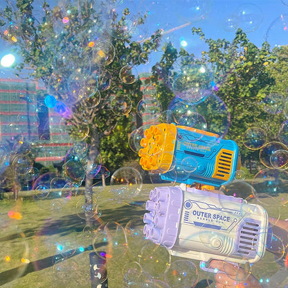 Kinder Bazooka Bubble Gun – Elektrische Seifenblasenpistole mit 69 Düsen, wiederaufladbar, für Jungen und Mädchen, Outdoor-Spielzeug
