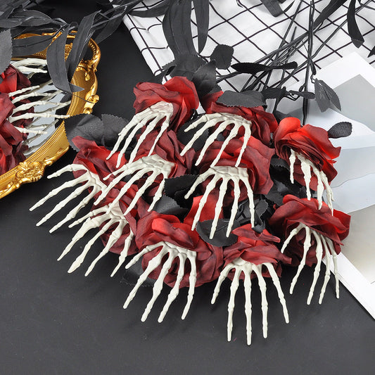 Halloween decoration artificial flowers roses with skeleton hand – spooky party decoration