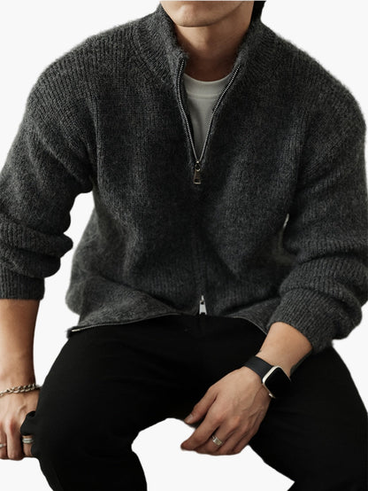 Men's Stand Collar Cardigan with Zipper – Casual Style for Everyday and Leisure