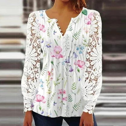 Julia – Folding T-shirt with lace sleeve in solid color design