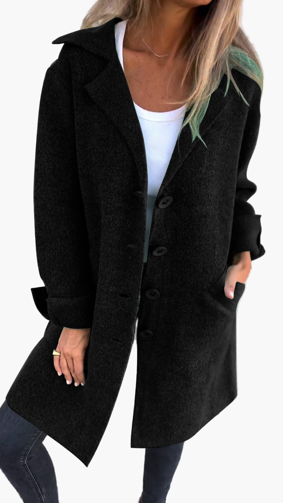 Damen Eleganter Langer Casual Mantel mit Aufschlag – Stilvoller Übergangsmantel für Alltag & Events