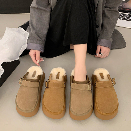 Lynda – Furry Halbschuhe mit dicker Sohle und Rückenriemen