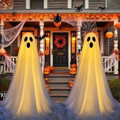 Halloween decoration ghost with witch hat – atmospheric glowing ghost figures for party & home