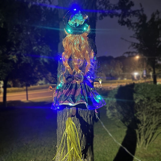 Halloween tree decoration witch figure with string lights – For spooky Halloween outdoor decorations