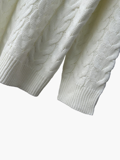 Men's sweater in Norwegian style with cable knit pattern and stand-up collar – Casual winter knit sweater with quarter zipper