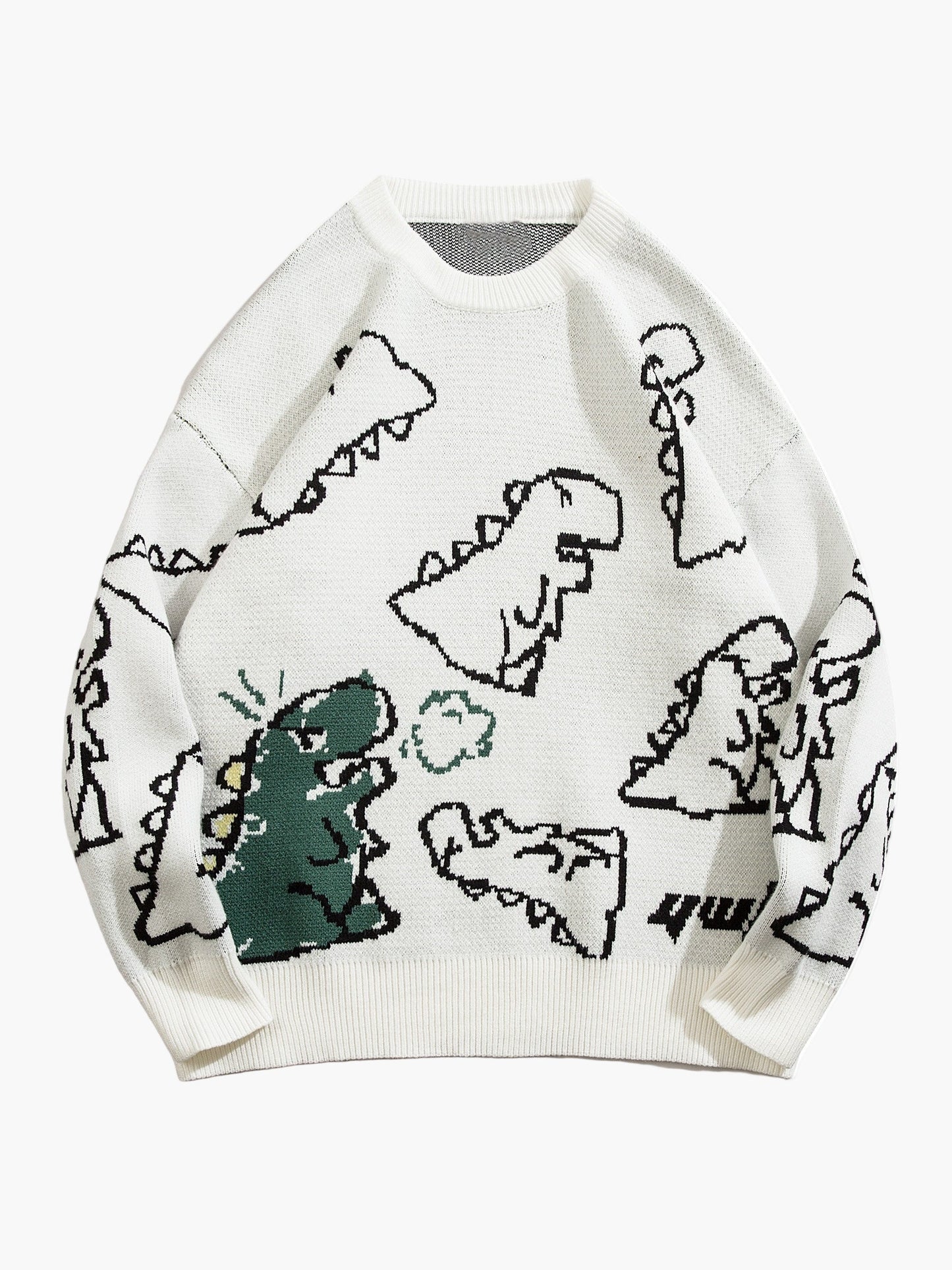 Men's sweater with cartoon dinosaur pattern, casual, oversized, ideal for autumn/winter