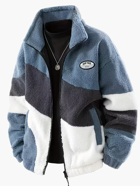 Herren Fleecejacke im Colorblock-Stil mit Reißverschluss – Trendige Übergangsjacke für Freizeit und Alltag