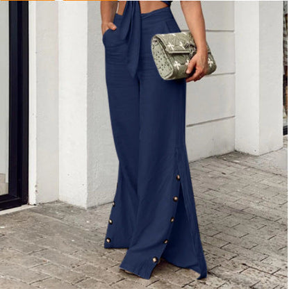Ruby – Weite Hochbundhose aus Baumwolle und Leinen