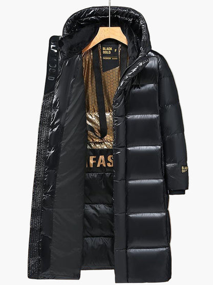 Men's Down Quilted Coat with Hood – Long Winter Coat for Leisure and Outdoor Activities