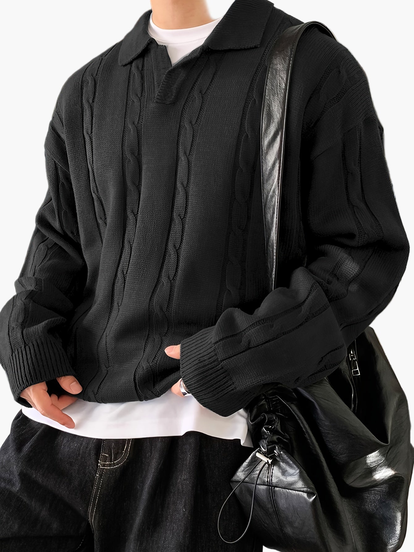 Men's Polo Knit Sweater in Casual Style – Fashionable Leisure Look for Everyday and Going Out