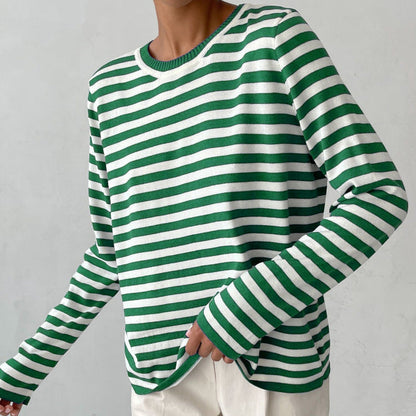 Damen Strickpullover mit Streifen – Lässiger Alltags-Sweater, zeitloser Stil, ideal für Büro & Freizeit